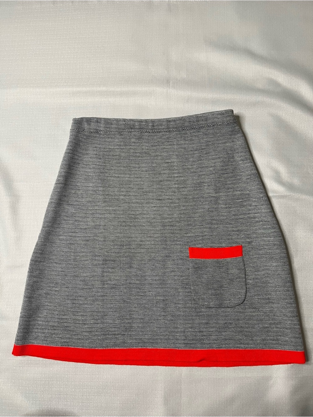 Gray Mini Skirt Red Contrast Trim Mod 60s Retro Preppy Academia Office Siren